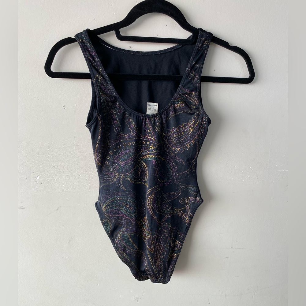 Vintage 80s Danskin Metallic Paisley Leotard Festival Rave Bodysuit Small - Picture 4 of 6